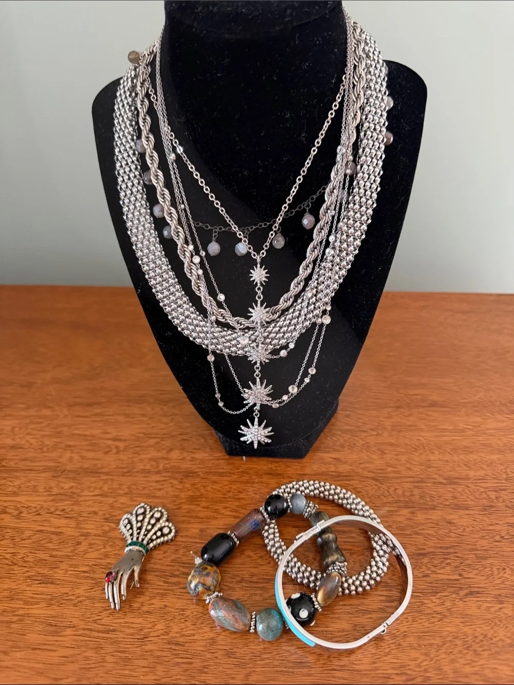 Jewelry Lot including Michael Kors Silver 3-layer Necklace.